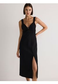 Reserved - Sukienka z lnem - czarny. Kolor: czarny. Materiał: len. Typ sukienki: proste