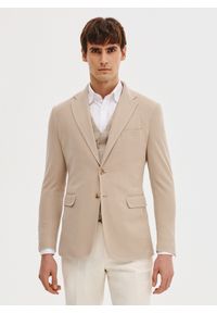 Pako Lorente - PAKO LORENTE – Beżowa marynarka z dzianiny. Kolor: beżowy, niebieski. Materiał: dzianina. Sezon: wiosna #1