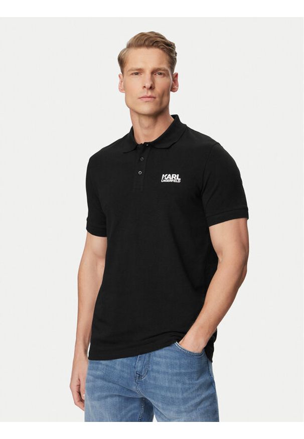 Karl Lagerfeld - KARL LAGERFELD Polo 745780 500235 Czarny Regular Fit. Typ kołnierza: polo. Kolor: czarny. Materiał: bawełna