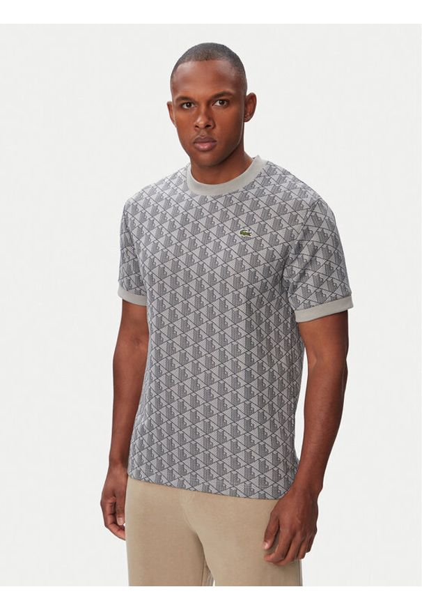 Lacoste T-Shirt TH1197 Szary Regular Fit. Kolor: szary. Materiał: bawełna, syntetyk