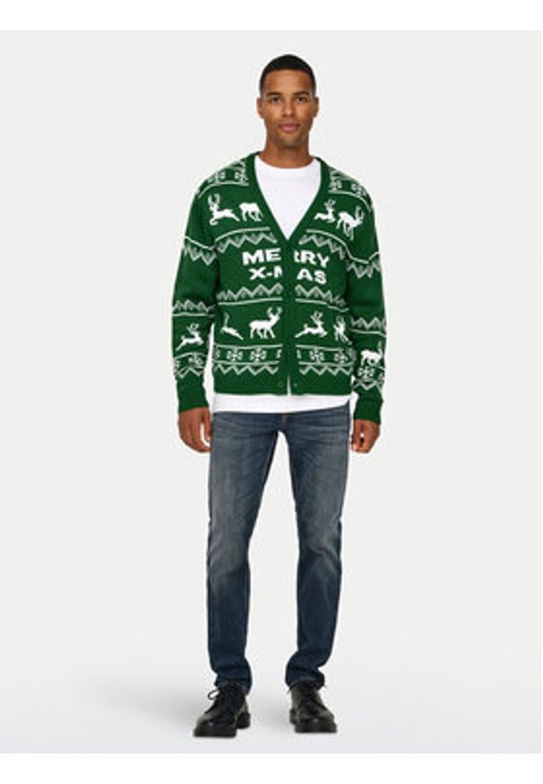 Only & Sons Kardigan 22031172 Zielony Regular Fit. Kolor: zielony. Materiał: syntetyk
