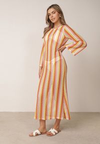 Born2be - Pomarańczowa Rustykalna Sukienka Letnia z Plecionki w Paski Ixelle. Okazja: na co dzień. Kolor: pomarańczowy. Długość rękawa: długi rękaw. Wzór: paski. Sezon: lato. Typ sukienki: proste. Styl: elegancki, klasyczny, wakacyjny, casual #1