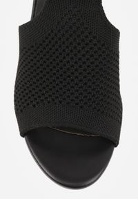 Renee - Czarne Sandały Soft Fit VICES na Obcasie w Stylu Botków z Elastyczną Ażurową Cholewką Comfort Omphopis. Zapięcie: rzepy. Kolor: czarny. Materiał: materiał, jeans. Wzór: ażurowy. Obcas: na obcasie. Wysokość obcasa: średni #4