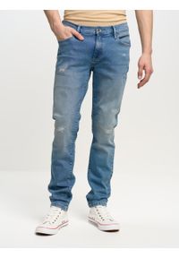 Big-Star - Jeansy męskie skinny z przetarciami niebieskie Jeffray 298. Kolor: niebieski. Styl: elegancki