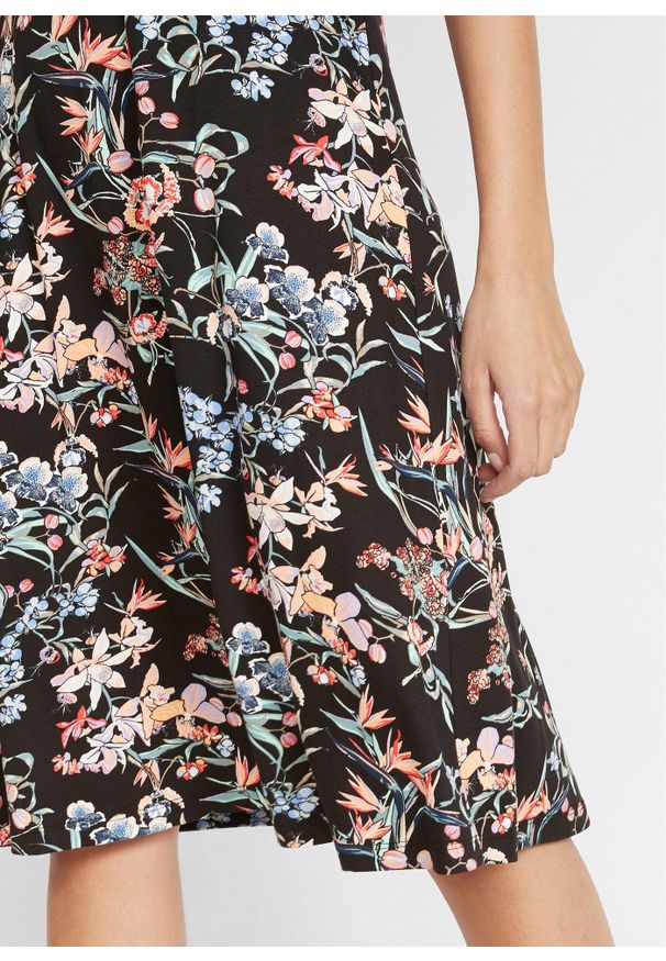 bonprix - Trapezowa sukienka w długości do kolan, z dżerseju. Kolor: czarny. Materiał: jersey. Typ sukienki: trapezowe. Długość: midi