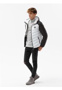 Ombre Clothing - Męska kurtka pikowana sportowa C366 - biała - XL. Typ kołnierza: kaptur. Kolor: biały. Materiał: nylon, poliester, materiał. Styl: sportowy #7