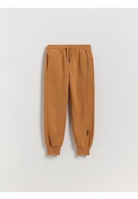Reserved - Bawełniane joggery z meszkiem - brązowy. Kolor: brązowy. Materiał: bawełna