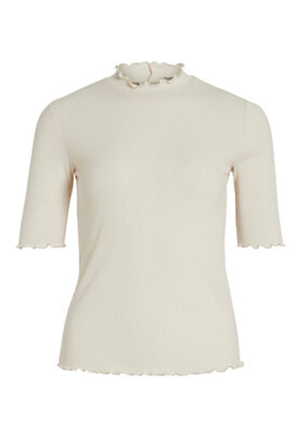 Vila Bluzka 14088347 Beżowy Slim Fit. Kolor: beżowy. Materiał: wiskoza, syntetyk