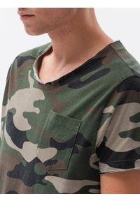 Ombre Clothing - T-shirt męski bawełniany V-NECK - khaki-camo V5 S1616 - L. Kolor: brązowy. Materiał: bawełna #4