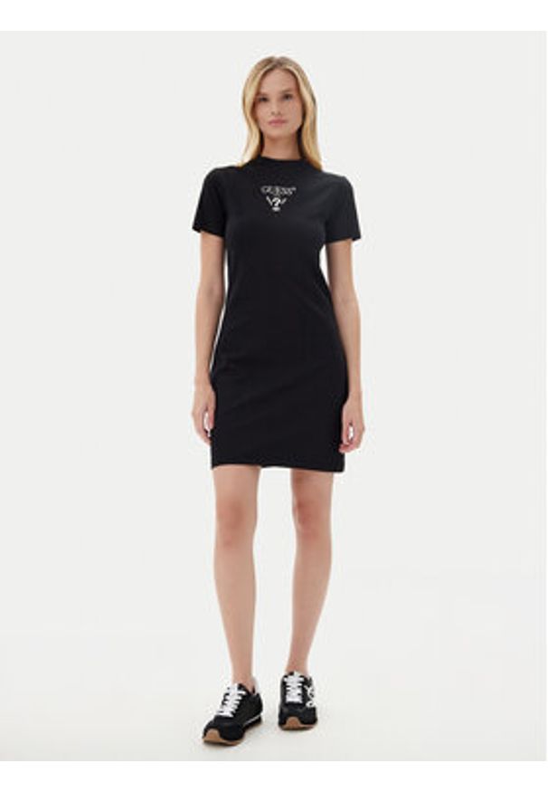 Guess Sukienka codzienna V4YK02 KCDH1 Czarny Regular Fit. Okazja: na co dzień. Kolor: czarny. Materiał: bawełna. Typ sukienki: proste. Styl: casual