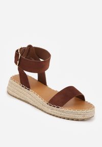 Born2be - Ciemnobrązowe Sandały z Ozdobą Klamrą i Jutową Platformą Riseth. Okazja: na co dzień. Zapięcie: klamry. Kolor: brązowy. Wzór: aplikacja. Obcas: na platformie. Styl: casual, elegancki #4