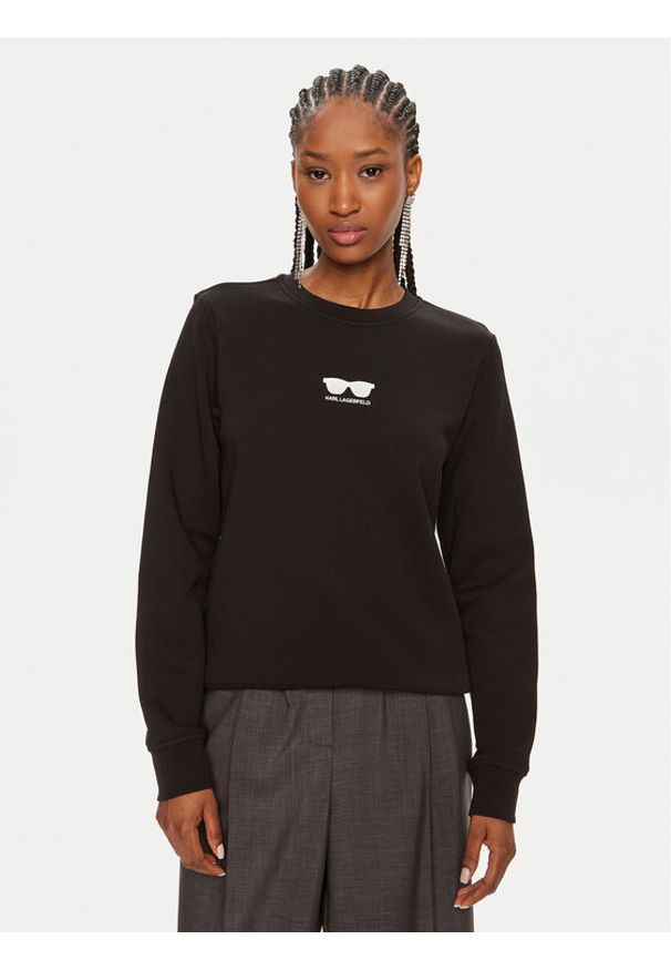 Karl Lagerfeld - KARL LAGERFELD Bluza 245W1813 Czarny Regular Fit. Typ kołnierza: dekolt w karo. Kolor: czarny. Materiał: bawełna