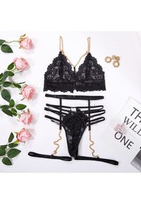 Intica - Komplet bielizny z wycięciami i łańcuszkiem na wieczór Antonina. Kolor: czarny. Materiał: tkanina #1