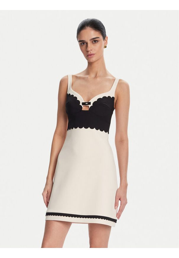 Elisabetta Franchi Sukienka koktajlowa AB70352E2 Beżowy Regular Fit. Kolor: beżowy. Materiał: syntetyk. Styl: wizytowy