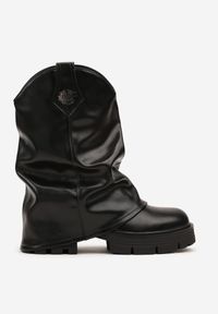Born2be - Czarne Botki z Marszczoną Wywiniętą Cholewką i Ozdobą Gafire. Okazja: na co dzień. Kolor: czarny. Materiał: jeans. Szerokość cholewki: normalna. Wzór: aplikacja. Styl: casual #5