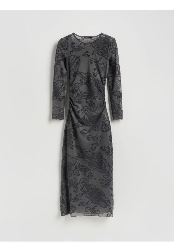 Reserved - Sukienka z ozdobnym wzorem - ciemnoszary. Kolor: szary. Materiał: dzianina
