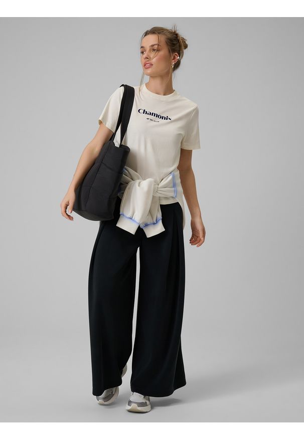 4f - 4F Spodnie dresowe z szerokimi nogawkami modalem damskie - czarne XL. Stan: podwyższony. Kolor: czarny. Materiał: dresówka