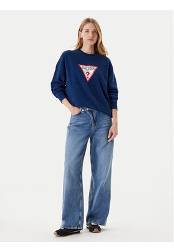 Guess Jeans Bluza W5YQ12 KCXQ1 Granatowy Oversize. Kolor: niebieski. Materiał: bawełna