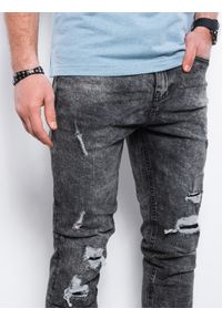 Ombre Clothing - Spodnie męskie jeansowe z dziurami SLIM FIT P1078 - szare - XXL. Kolor: szary. Materiał: jeans #3