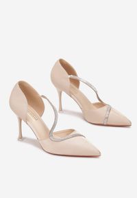 Renee - Beżowe Czółenka Emev. Nosek buta: otwarty. Kolor: beżowy. Materiał: satyna. Obcas: na obcasie. Wysokość obcasa: średni #4