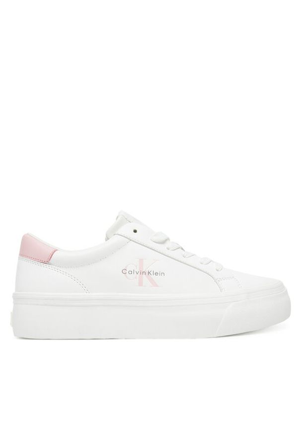 Calvin Klein Jeans Sneakersy Vulc Flatf Lth Logo Tag YW0YW01873 Biały. Kolor: biały. Materiał: skóra