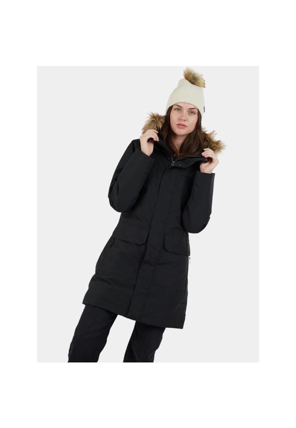 FUNDANGO - Płaszcz Zimowy Damski Fundango Georgina. Kolor: czarny. Materiał: syntetyk. Sezon: zima. Sport: turystyka piesza
