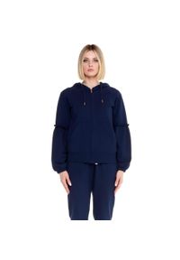 LEONE 1947 APPAREL - Błyszcząca damska bluza z kapturem zapinana na zamek. Typ kołnierza: kaptur. Kolor: niebieski. Materiał: tkanina. Sport: fitness