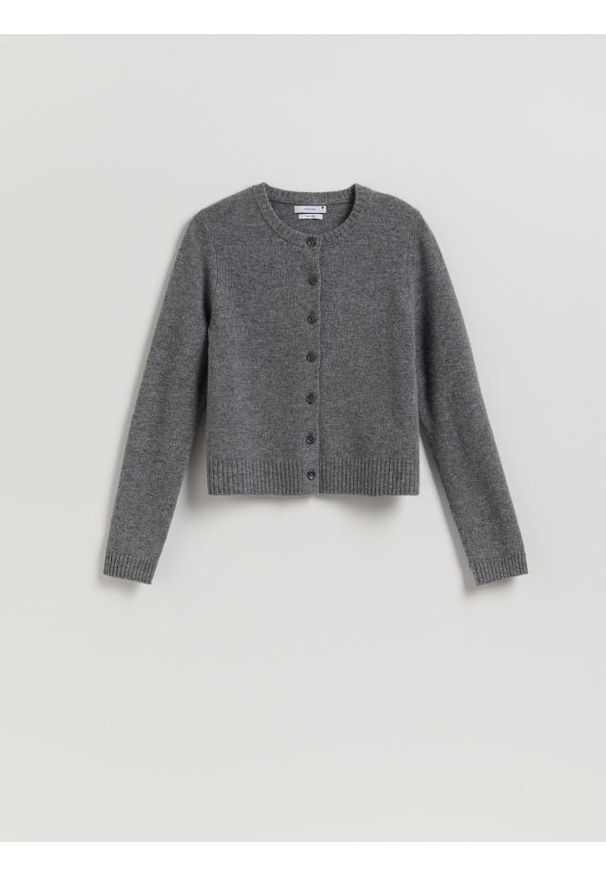 Reserved - Wełniany kardigan - szary. Kolor: szary. Materiał: wełna