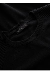 Ombre Clothing - Męski sweter raglan z prążkowanymi rękawami – czarny V2. Okazja: na co dzień. Kolor: czarny. Materiał: prążkowany. Długość rękawa: raglanowy rękaw. Wzór: aplikacja, ze splotem, prążki, jednolity. Styl: casual #3