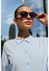 MOODO - Koszula z wiązaniem błękitna. Kolor: niebieski. Materiał: wiskoza #1