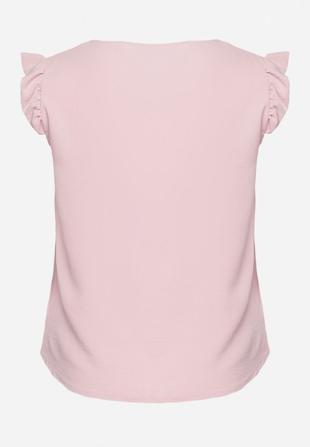 Born2be - Różowy Top Koszulka bez Rękawów z Falbanką Vivolia. Okazja: na randkę, na co dzień. Kolekcja: plus size. Kolor: różowy. Materiał: tkanina, jeans. Długość rękawa: bez rękawów. Wzór: aplikacja. Sezon: lato. Styl: elegancki, casual, klasyczny