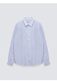 Big-Star - Lniana koszula męska w prążek jasnoniebieska Malekiws 400. Kolor: niebieski. Materiał: len. Wzór: prążki. Sezon: wiosna, lato. Styl: elegancki, klasyczny #1