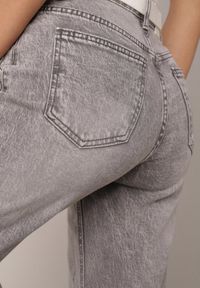 Born2be - Szare Bawełniane Jeansy o Szerokim Kroju z Wysokim Stanem i Przetarciami Ryrixia. Okazja: na co dzień. Stan: podwyższony. Kolor: szary. Styl: klasyczny, casual #3