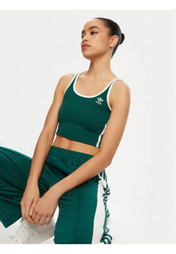 Adidas - adidas Top adicolor 3-Stripes JD4614 Zielony Slim Fit. Kolor: zielony. Materiał: bawełna