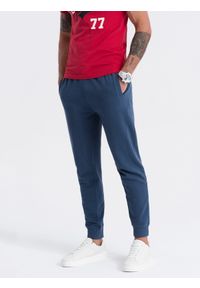 Ombre Clothing - Spodnie męskie dresowe typu jogger - granatowe V4 OM-PABS-0173 - XXL. Okazja: na co dzień. Kolor: niebieski. Materiał: dresówka. Wzór: aplikacja. Styl: casual #3