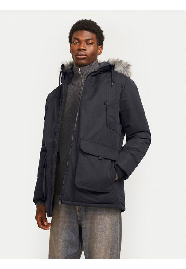 Jack & Jones Parka Construct 12258406 Czarny Regular Fit. Kolor: czarny. Materiał: syntetyk