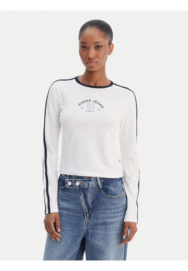 Guess Jeans Bluzka W6RI17 J1314 Biały Regular Fit. Kolor: biały. Materiał: bawełna