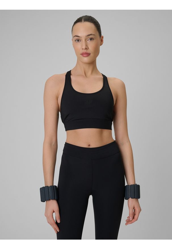4f - 4F Biustonosz treningowy z niskim wsparciem damski - czarny XS. Kolor: czarny. Materiał: guma. Sport: fitness