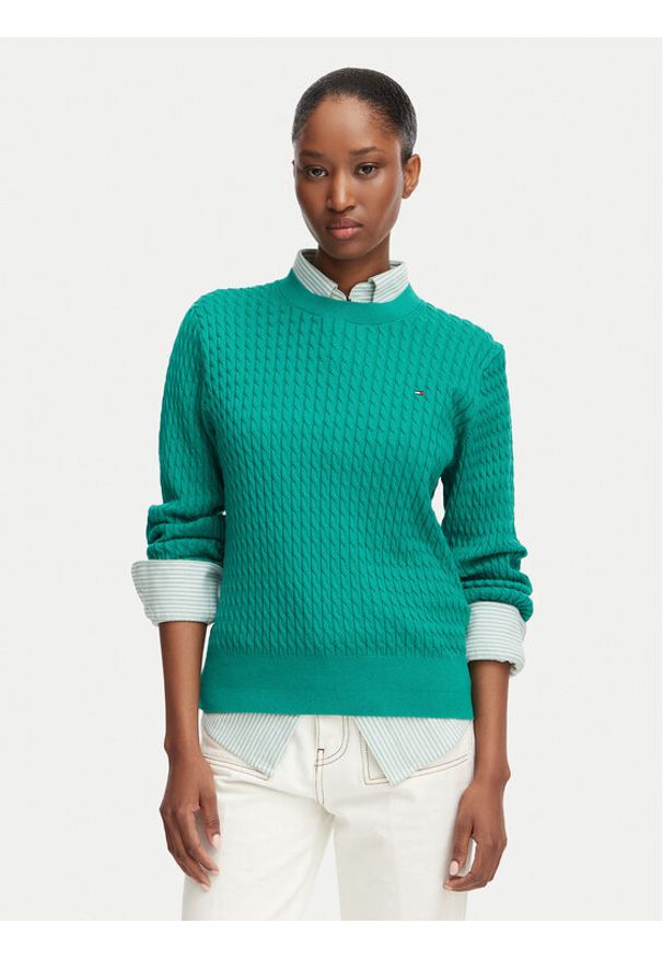 TOMMY HILFIGER - Tommy Hilfiger Sweter Fine WW0WW44993 Zielony Regular Fit. Kolor: zielony. Materiał: bawełna