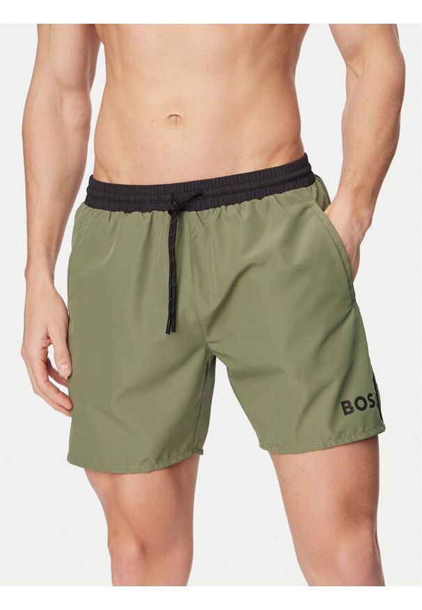 BOSS Szorty kąpielowe Starfish 50514429 Zielony ciemny Regular Fit. Kolor: zielony. Materiał: syntetyk
