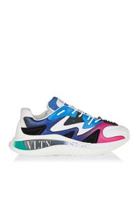 VALENTINO - Białe sneakersy z kolorowymi wstawkami. Kolor: szary. Materiał: jeans, zamsz. Wzór: kolorowy