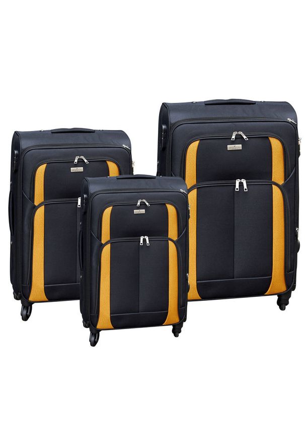 Zestaw trzech walizek Peterson PTN 5209-SET czarno-pomarańczowy. Kolor: wielokolorowy, pomarańczowy, czarny. Materiał: materiał