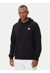 Karl Lagerfeld - KARL LAGERFELD Bluza 705711 500900 Czarny Regular Fit. Typ kołnierza: dekolt w karo. Kolor: czarny. Materiał: bawełna