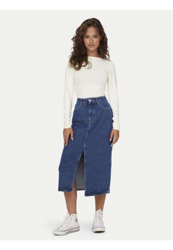 only - ONLY Spódnica jeansowa Bianca 15319268 Granatowy Regular Fit. Kolor: niebieski. Materiał: bawełna