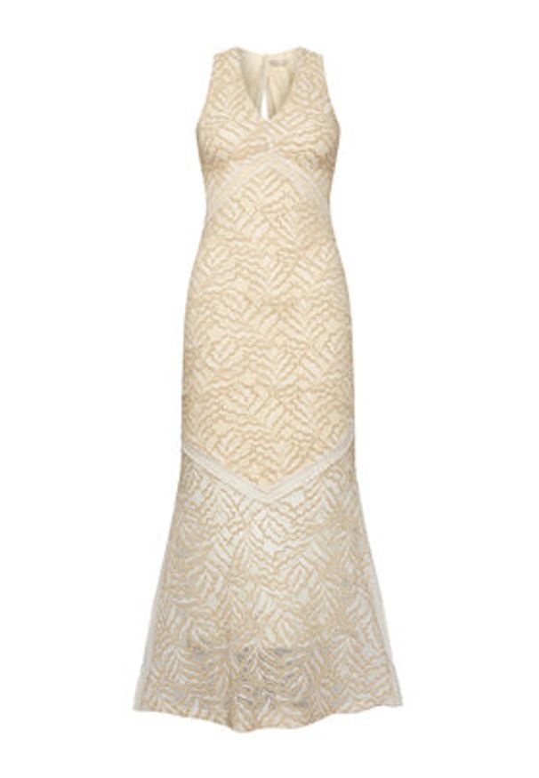 Guess Sukienka koktajlowa W5GT37 KCS90 Beżowy Slim Fit. Kolor: beżowy. Materiał: syntetyk. Styl: wizytowy