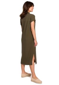 BeWear - Bawełniana sukienka koszulowa z kołnierzykiem zielona. Okazja: do pracy. Kolor: zielony. Materiał: bawełna. Typ sukienki: koszulowe #2