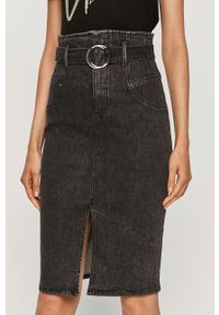 Guess Jeans - Spódnica jeansowa. Okazja: na co dzień. Stan: podwyższony. Kolor: czarny. Materiał: jeans. Wzór: gładki. Styl: casual #1