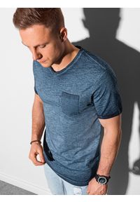 Ombre Clothing - T-shirt męski z kieszonką - ciemnoniebieski melanż V7 S1388 - L. Kolor: niebieski. Materiał: jeans, bawełna. Wzór: melanż #2
