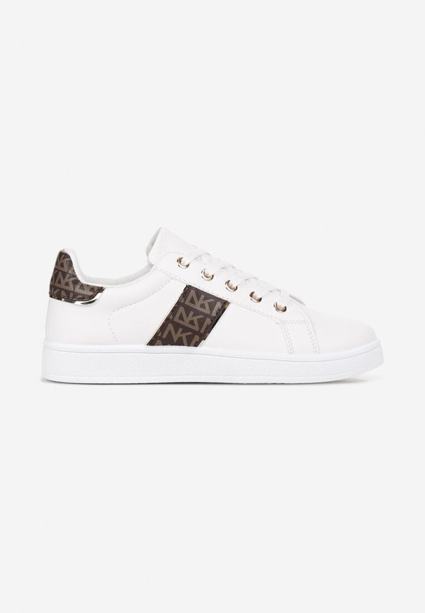 Renee - Biało-Brązowe Sneakersy Sznurowane z Wstawkami Danthe. Kolor: biały. Materiał: jeans