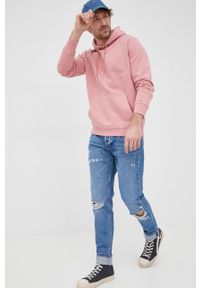 Pepe Jeans bluza bawełniana David męska kolor różowy z kapturem z nadrukiem. Typ kołnierza: kaptur. Kolor: różowy. Materiał: bawełna. Wzór: nadruk